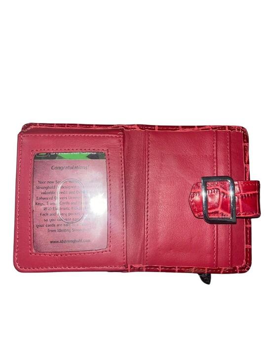 NWOT Identity Stronghold Red Leather Croc-Embossed RFID Trifold Mini Wallet - Picture 2 of 5